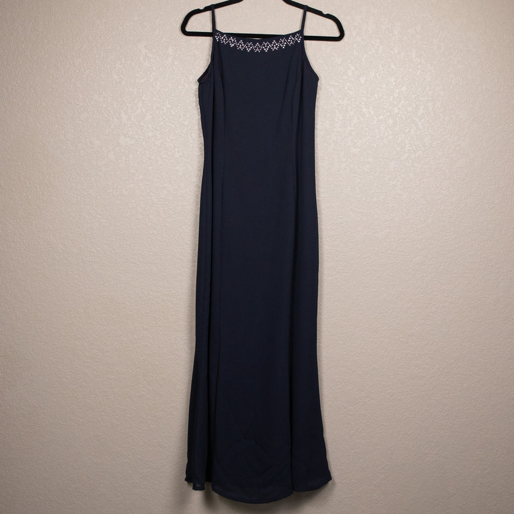 90s Jessica McClintok navy formal long slip dress-5/6